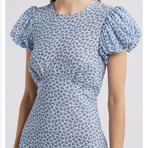 Doen Blue Floral Puff-Sleeve Women's Dress